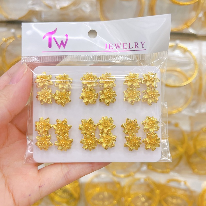 跨境耳饰仿黄金耳钉铜镀金花朵蝴蝶圆珠珠耳环饰品时尚甜美精美|undefined