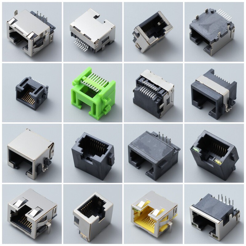 Rj45 Sinking Plate Patch Smt Plug-In Sinking Plate Female Base All-Inclusive Half Package Full Plastic with Light Rj45 Network Port
