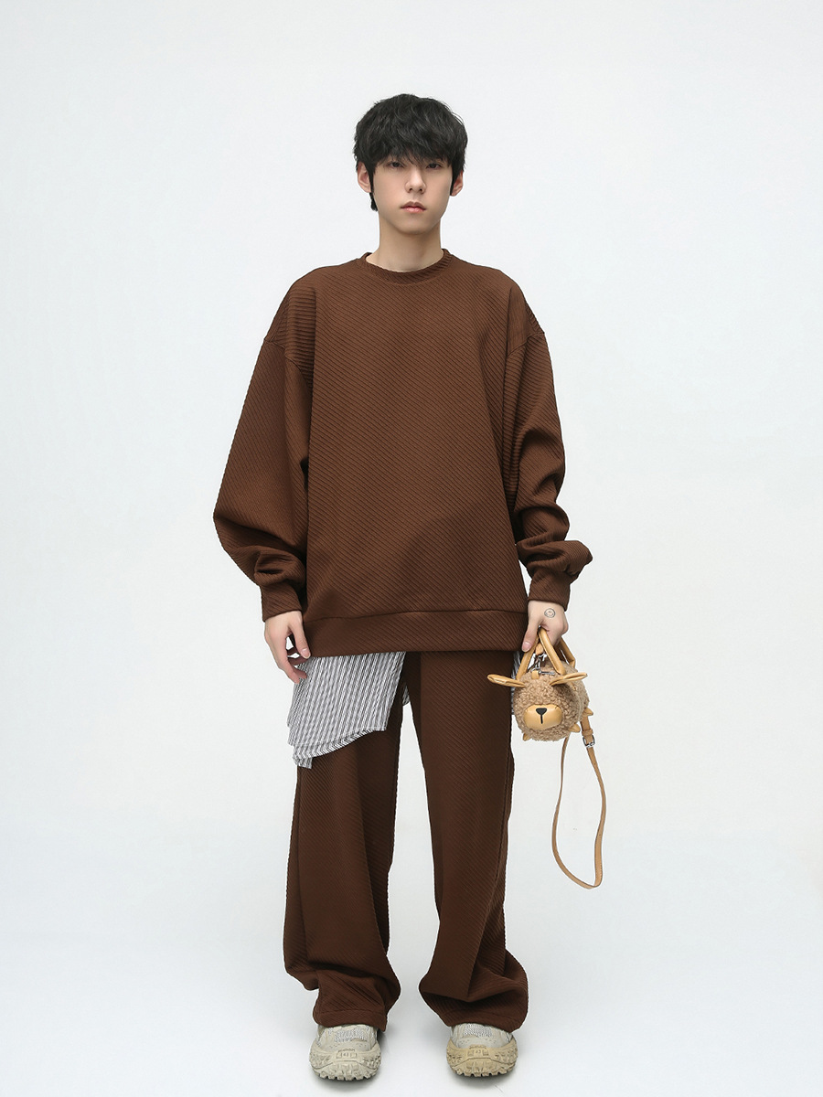 Mtlclothes ropa de Hombre | 2023 otoño nuevo estilo japonés estilo simple color sólido suéter cuello redondo traje moda