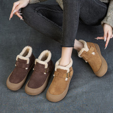 秋冬新款真皮加绒软底防滑勃肯女棉鞋高帮保暖复古毛毛鞋平底防滑