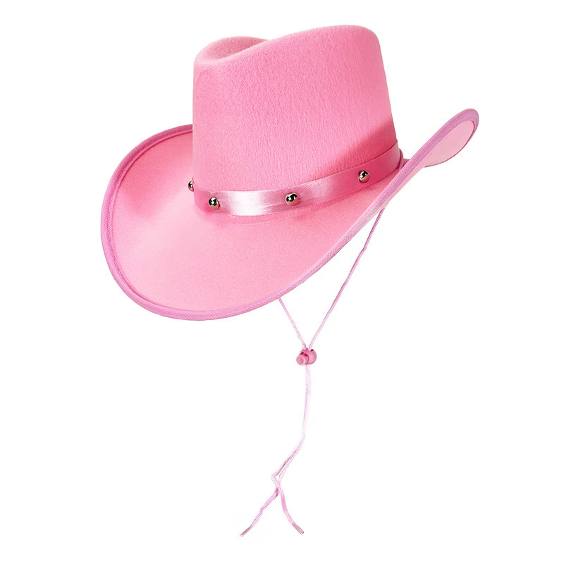 Розовая ковбойская шляпа с изогнутыми краями и заклепками, нарядная ковбойская шляпа с круглыми заклепками, розовая ковбойская шляпа с изогнутыми краями и заклепками