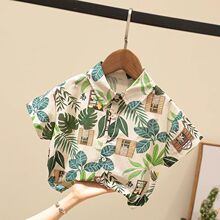 森系男童港风复古花衬衫夏季2025新款儿童宝宝度假风海边沙滩衬衣