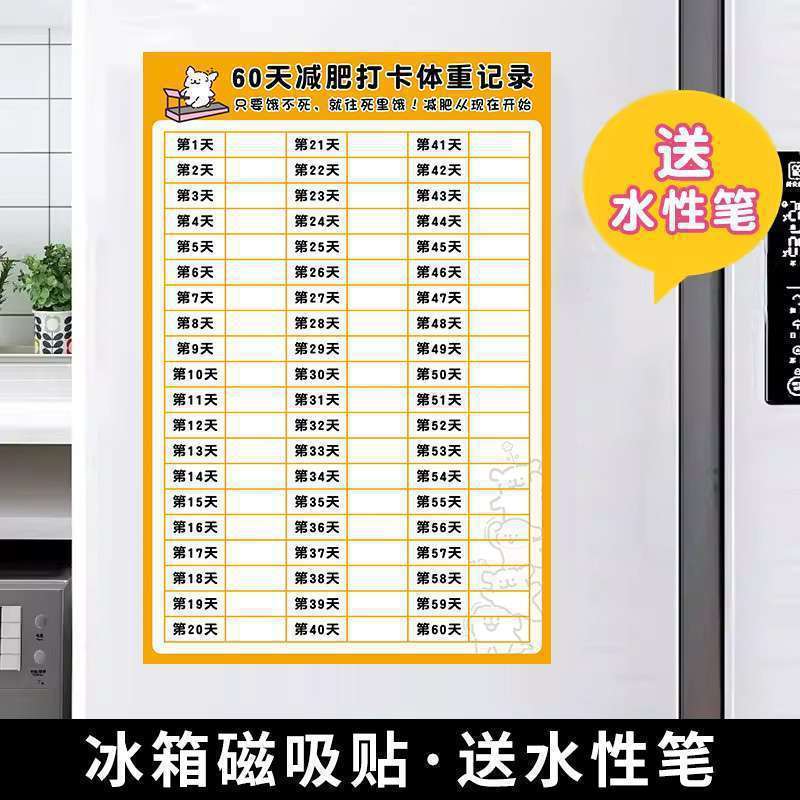 计划表减肥打卡记录表天天天天减肥墙贴磁吸批发|undefined