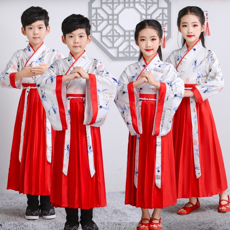 儿童汉服男童国学服女童春夏新款古装襦裙小学生汉服三字经演出服