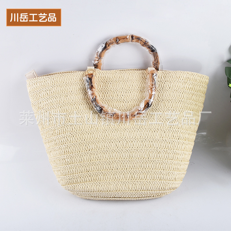 Ins風草編みバッグ新型藤取っ手提草編みバッグ工場砕花刺繍カジュアル編みトートバッグ|undefined
