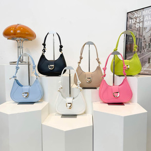 Wholesale Cross-Border Fashion Lock Hand-Held Crescent Bag Women's Bag 2025 Summer New Light Luxury Shoulder Bag Commuter Armpit Bag