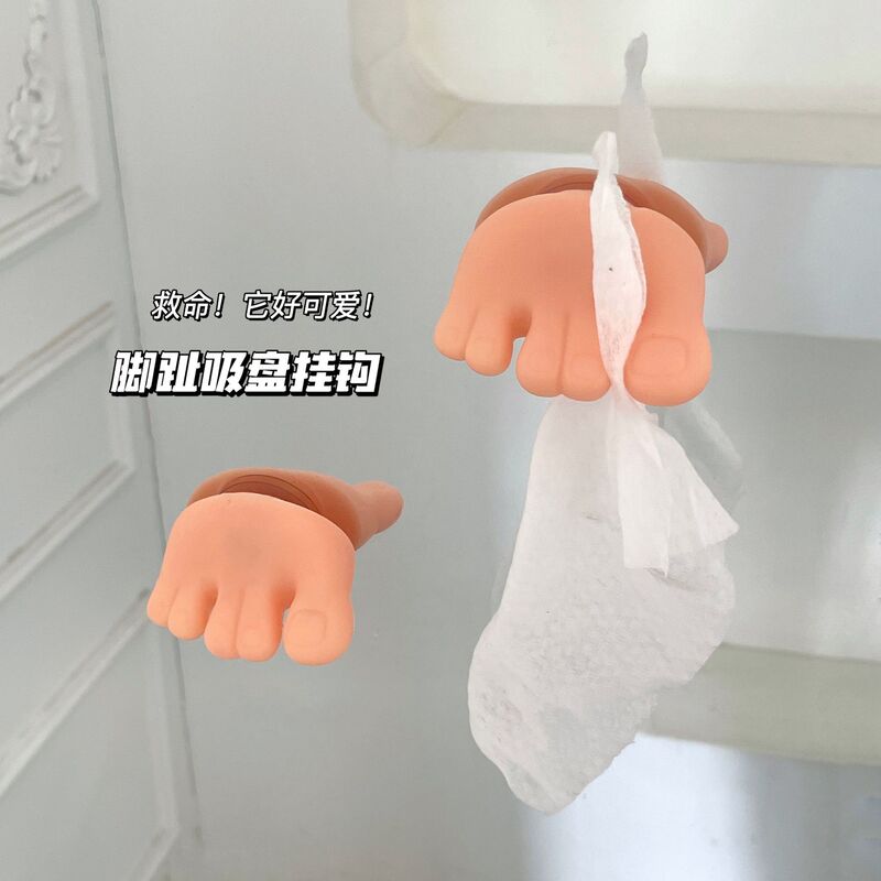 "Funny toe suction cup toothbrush holder" face towel storage non-perforated bathroom small hook cute creative storage rack