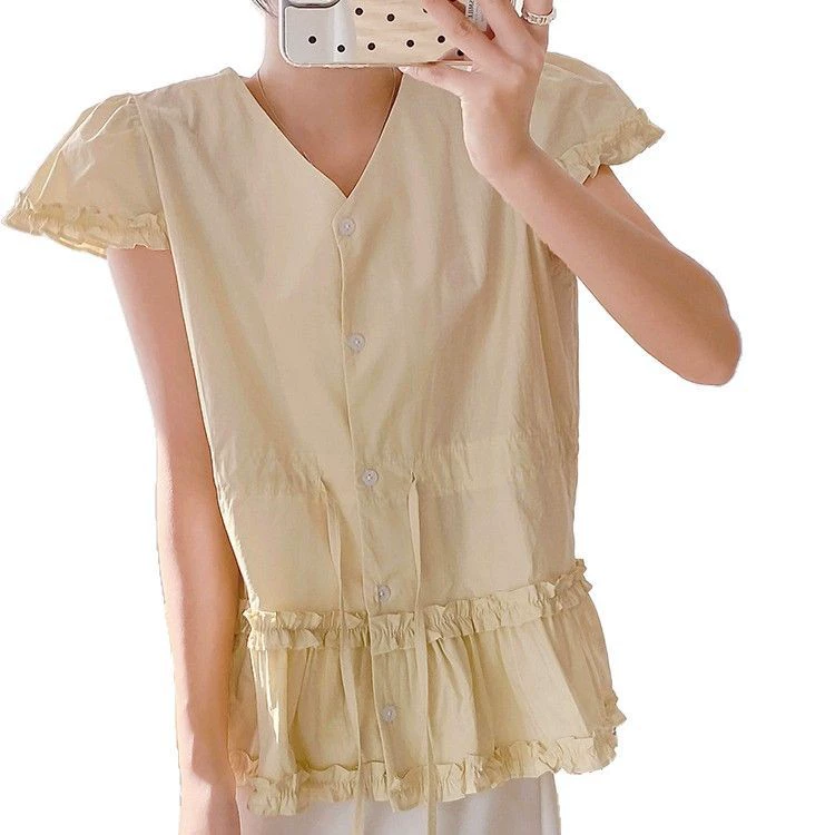Design shirt, fashionable T-shirt, Japanese and Korean, trend of season, V-neckline, for teenagers, with short sleeve