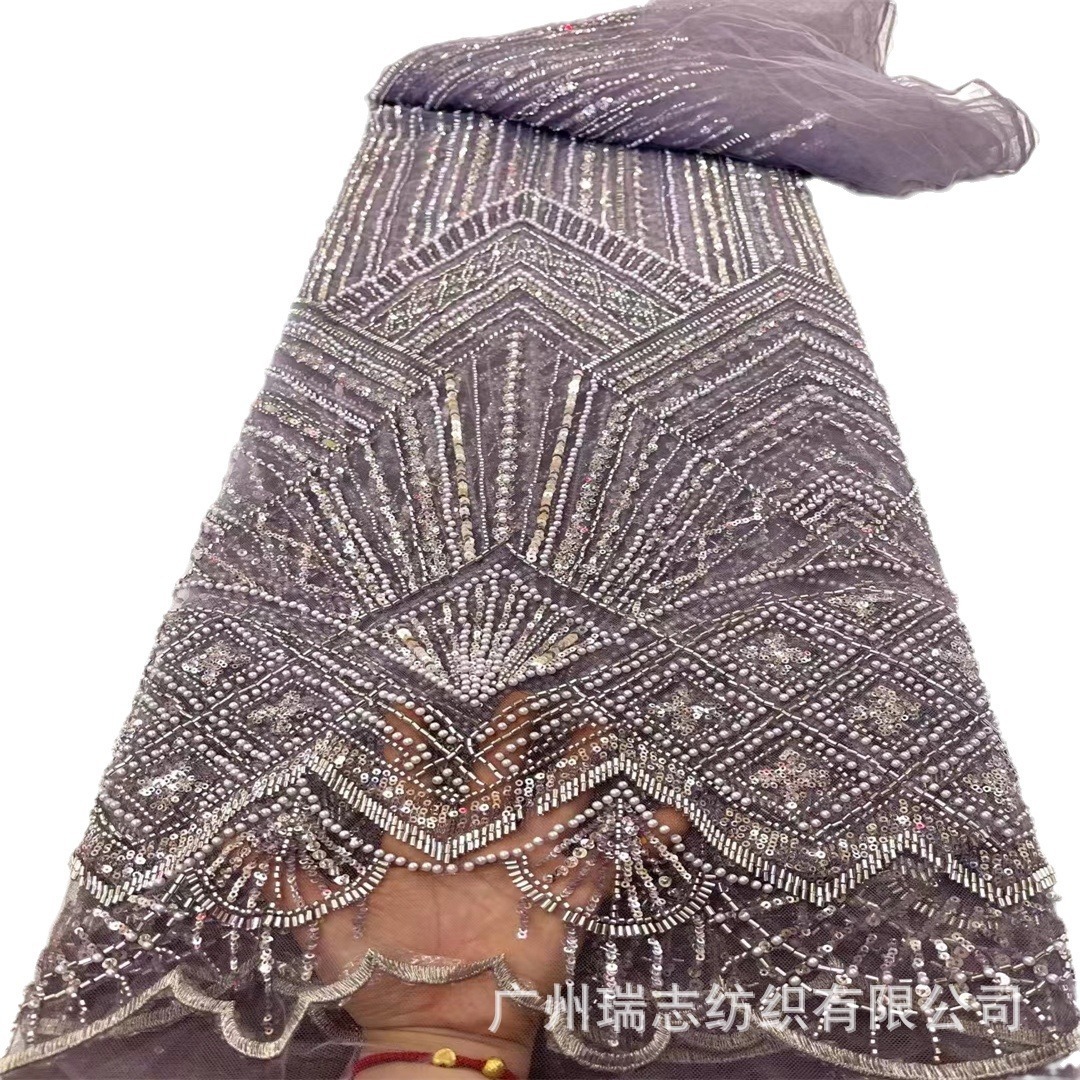 Fijación fina Bean Bean Bead Sequined Tulle Teinting Mesh Accesorios de encaje Vestido de boda Tejido de encaje LACE