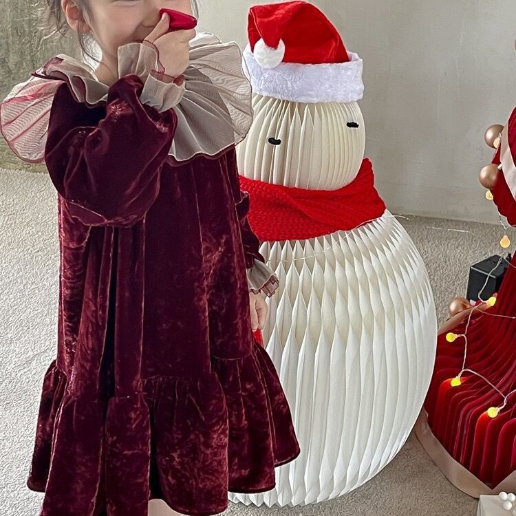 Korean version girl's velvet 2023 autumn/winter baby red long sleeved plush formal dress_voghion.com