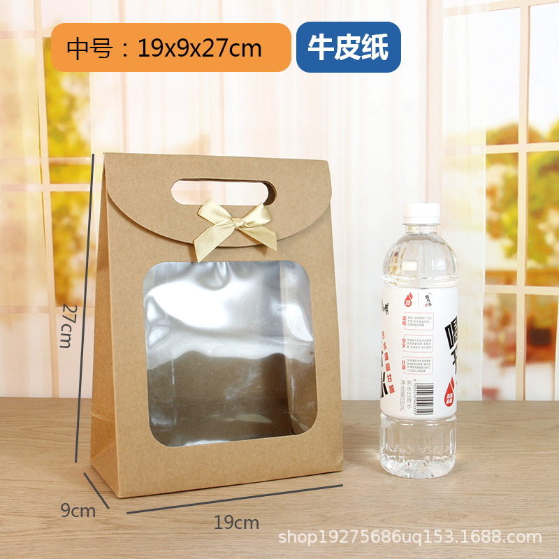 Bolsa de embalaje transparente de la ventana del arco del tirón en stock bolso al por mayor bolsa de papel de embalaje de regalo bolsa de regalo grande