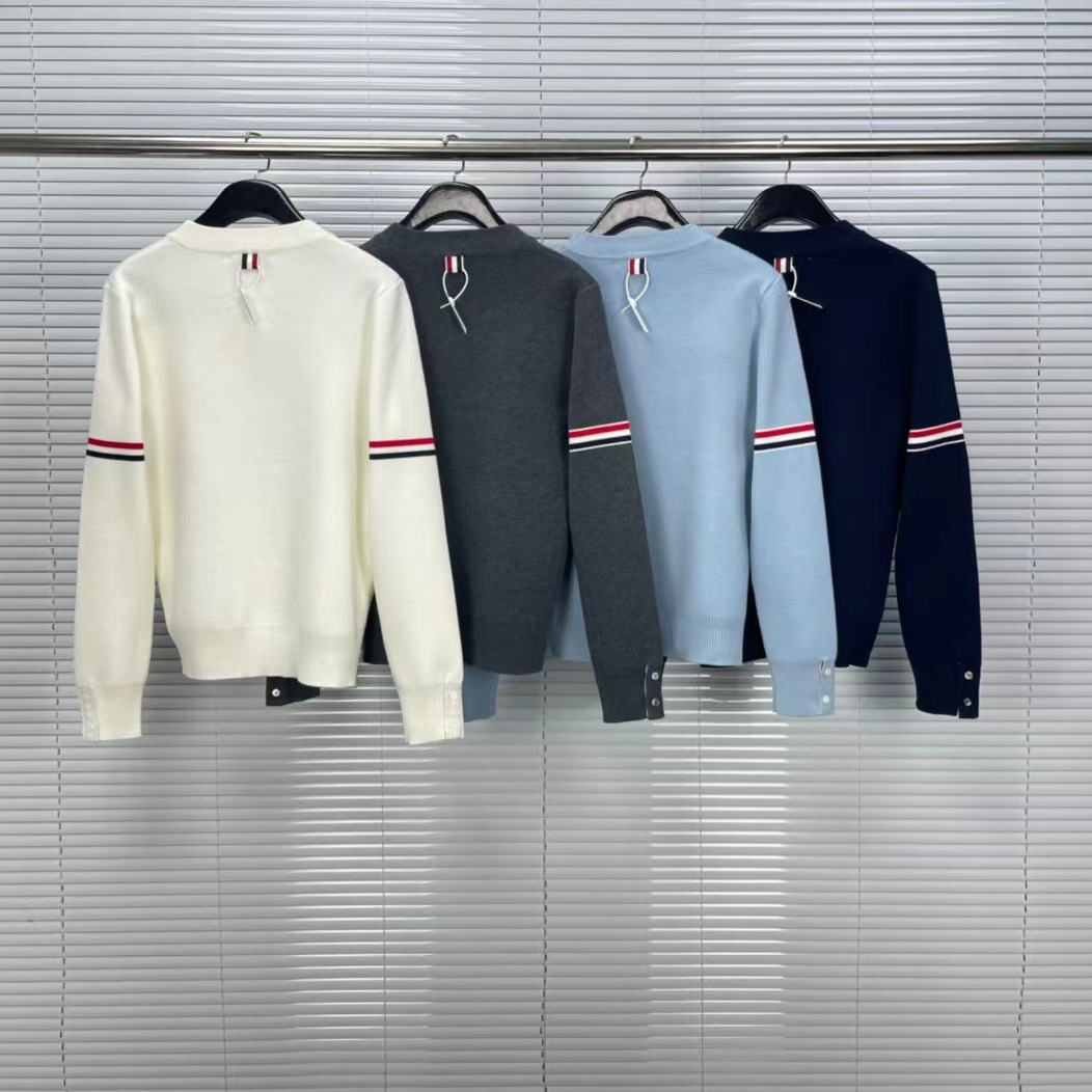 (2개) 공장 직접 가을과 겨울 새로운 TB 울 크루 넥 더블 소매 컬러 스트립 남성과 여성의 스웨터 풀오버가 두껍게