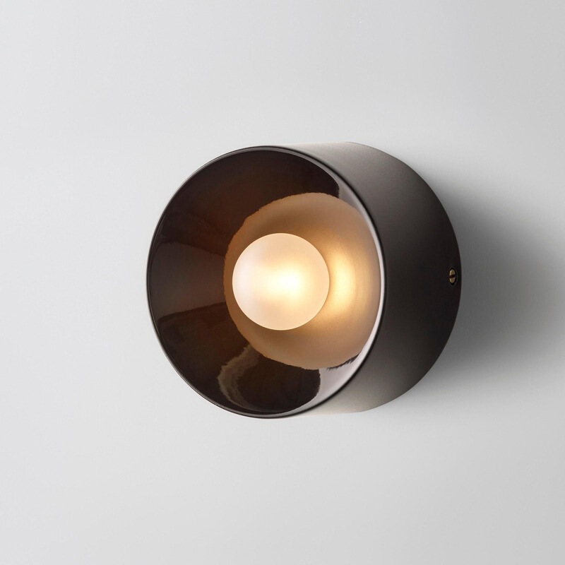 Light luxury modern minimalist Bauhaus round metal black painted wall lamp for living room, dining room, bedroom