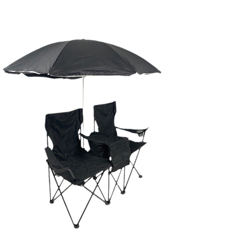 Silla doble con sombrilla Silla de playa al aire libre con bolsa de hielo Silla de camping plegable portátil Silla de pareja Silla de pesca de ocio al por mayor