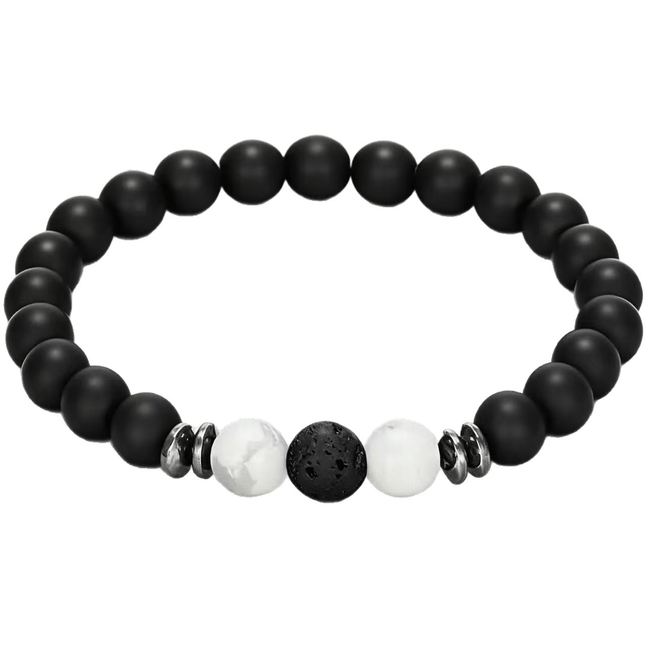 Conjunto de 4 pulseiras elásticas de alta qualidade e estilo masculino com contas de pedra vulcânica olho de tigre e turquesa branca para casais._voghion.com