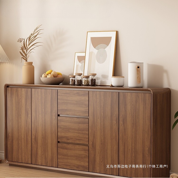 Sideboard Against the Wall Integrated Kitchen Storage Cabinet Solid Wood New Chinese Style Ultra-Thin Living Room Side Cabinet Walnut Color Storage Cabinet