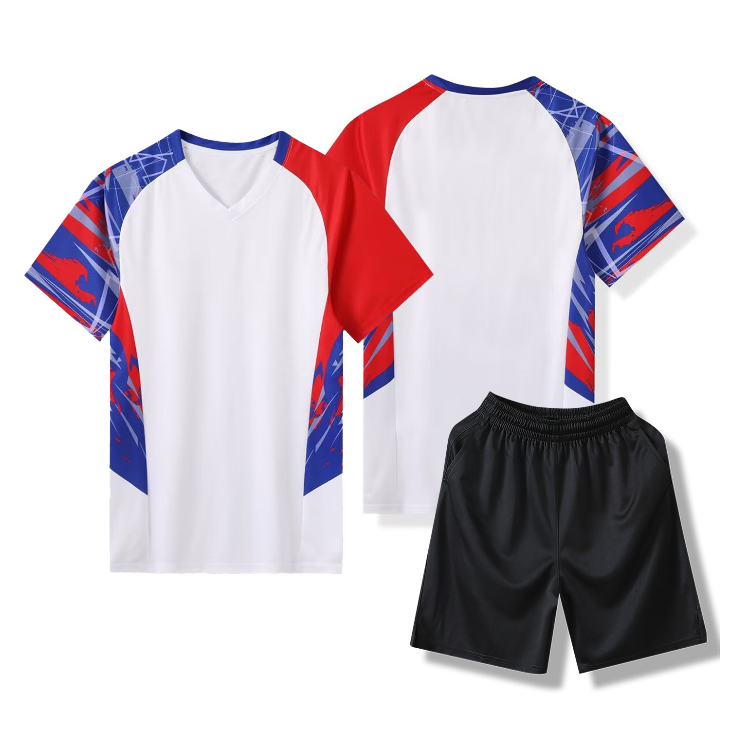 Table Tennis Clothing for Men and Women, Summer Quick-Drying Printed Short-Sleeved V-Neck Sportswear, Kidsren's Quick-Drying Badminton Clothing Set