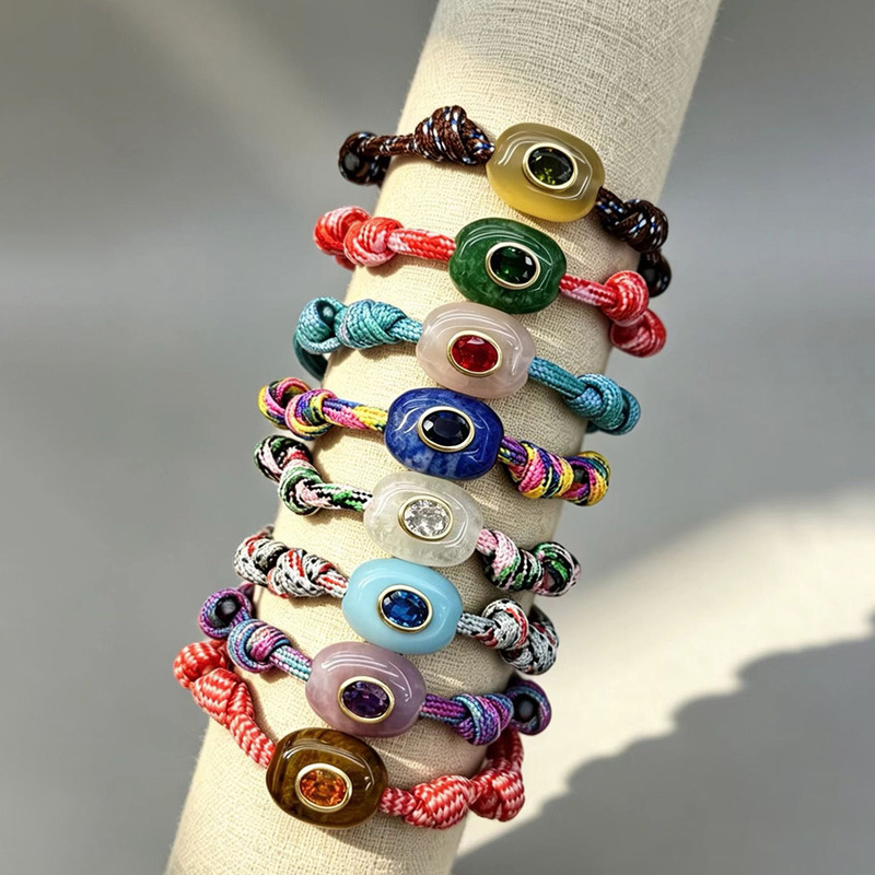 Colombian Style Personalized Adjustable Bracelet with Micro-Encrusted Diamonds, Devil's Eye Natural Stone Beads, Drawstring Bracelet for Women Colombian Style Personalized Adjustable Bracelet with Micro-Encrusted Diamonds, Devil's Eye Natural Stone Beads, Drawstring Bracelet for Women