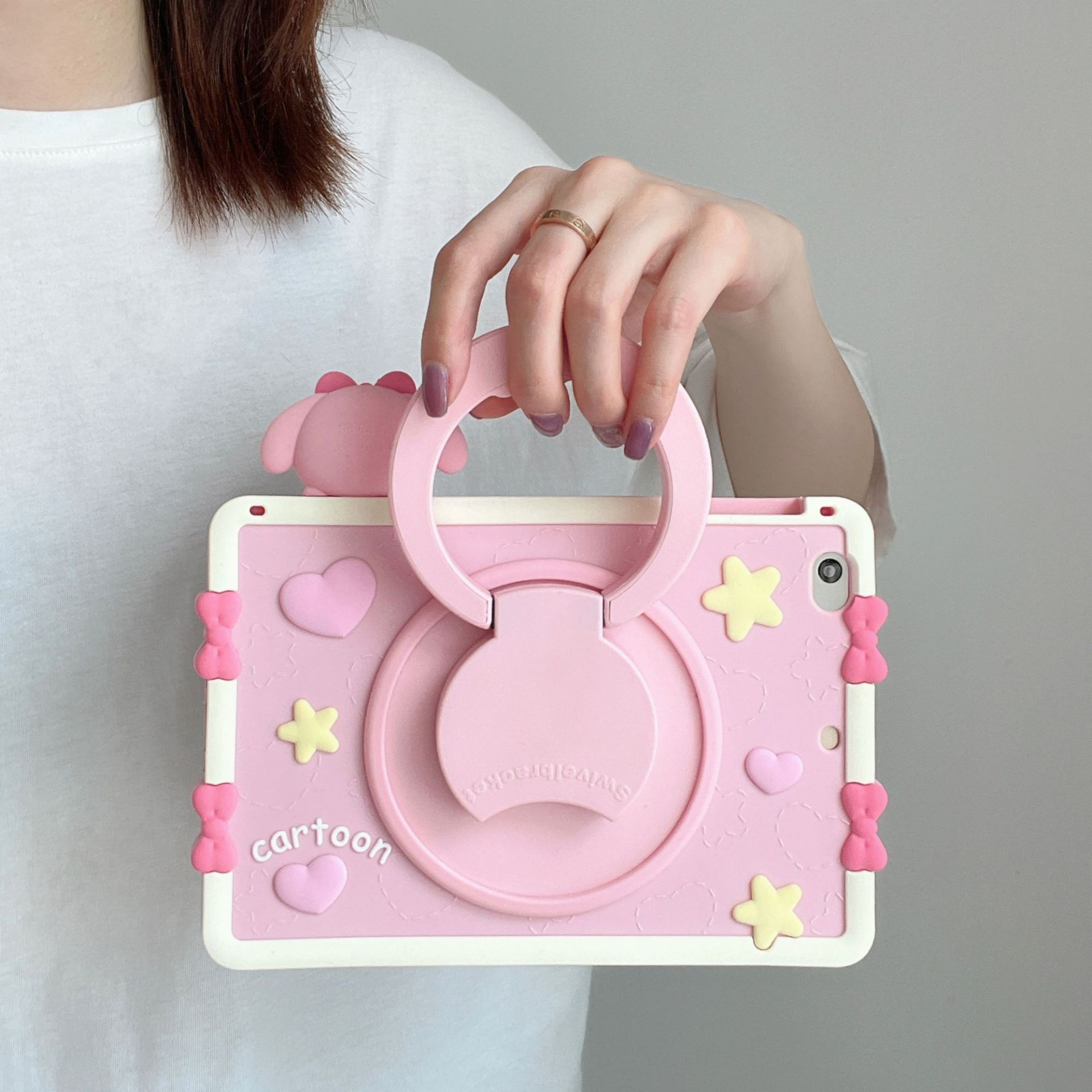 Funda de Silicona de Dibujos Animados Giratoria 360° para iPad Pro 11/10/10.2/Air 13/9.7/12.9 Anticaídas