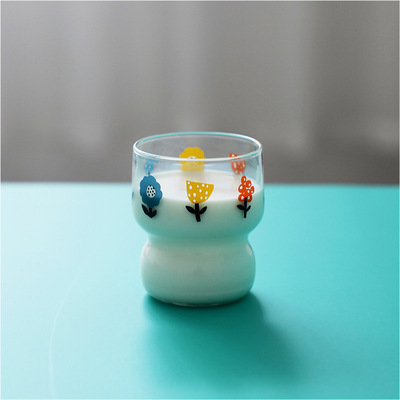 早餐胖胖杯小花高硼硅玻璃杯卡通牛奶柠檬杯容量260ML杯具可定做|ms