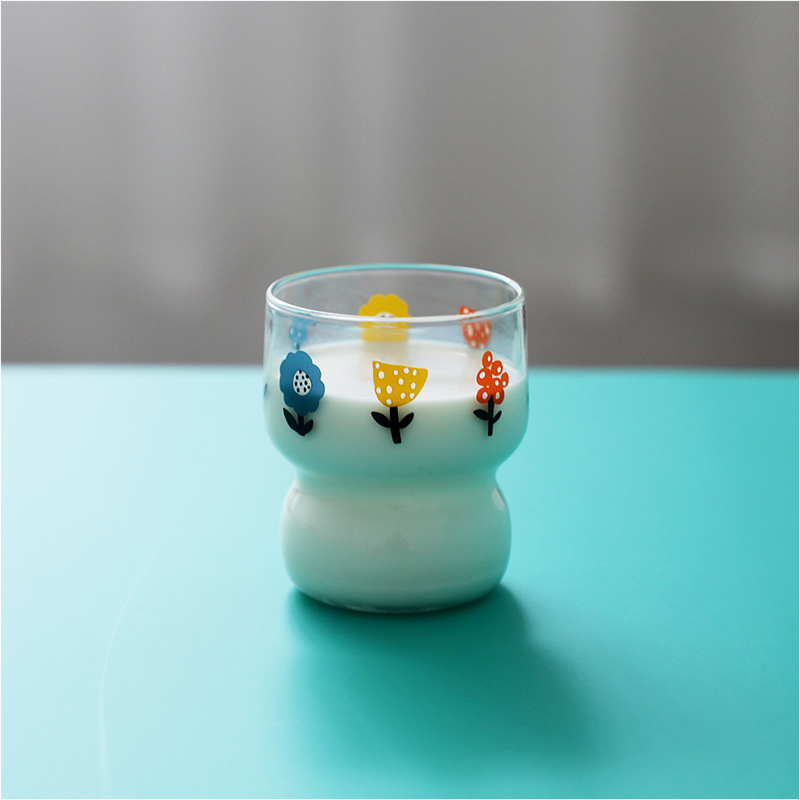早餐胖胖杯小花高硼硅玻璃杯卡通牛奶柠檬杯容量260ML杯具可定做|ms