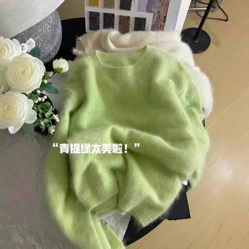 广州十三行高货爆款~青提绿色软糯毛衣女2025秋冬款套头针织上衣|undefined