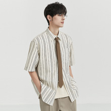 BJZE男装2024夏季新款高级感潮流撞色短袖衬衫韩版休闲五分袖上衣