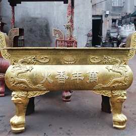 铜雕佛堂焚香铜香炉仿古长方形香炉铸铁平口立耳铜工艺品摆件