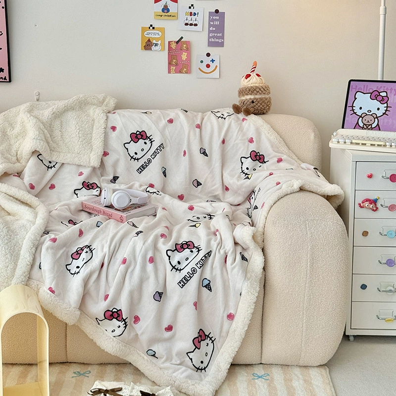 Многофункциональное одеяло Sanrio (Sanrio) Kuromi & Hello Kitty, бархатная молочная флисовая ткань с молнией, 100×150–200×230 см