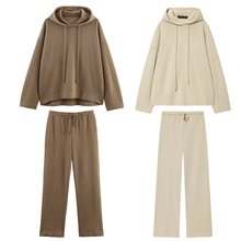 跨境外贸女装2025秋季欧美风连帽长袖卫衣+卫裤套装女E490301/2