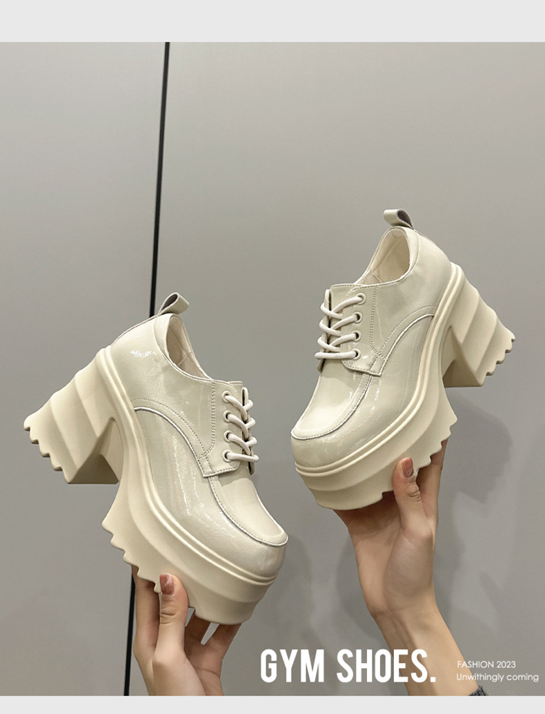 Thick soled loafers for women, autumn 2023 new versatile square toe height increasing single shoes, women's lace up_voghion.com