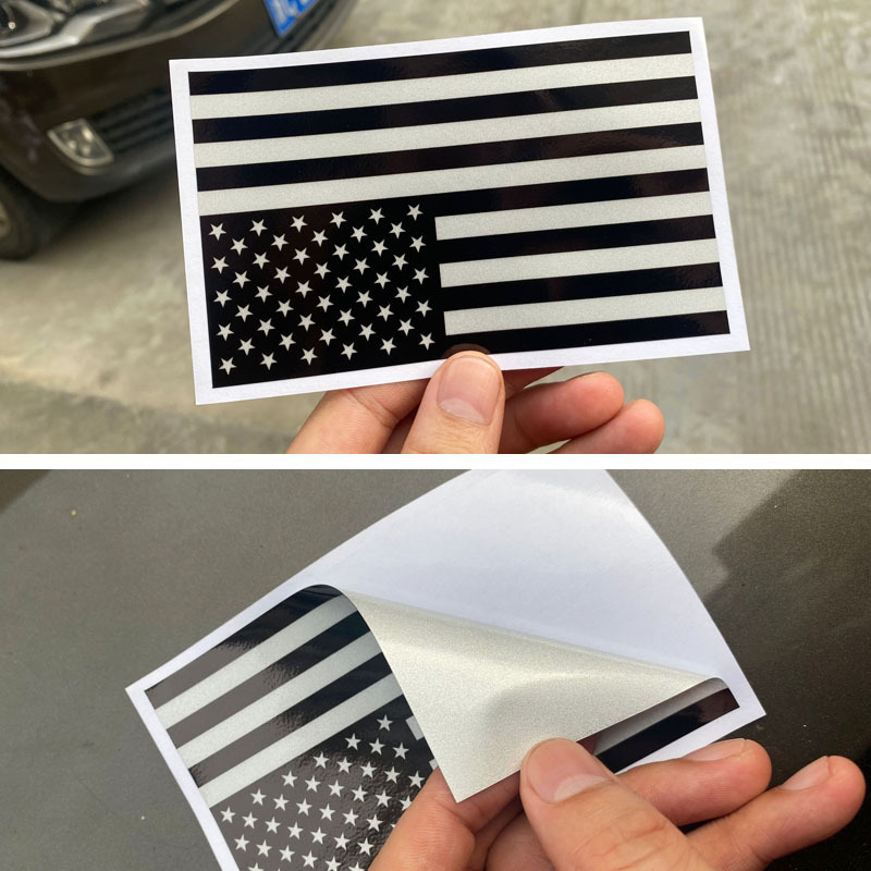 Equipo de montar calma bandera americana calcomanías coche plata con fantasma sombra negro impreso pegatinas reflectantes par