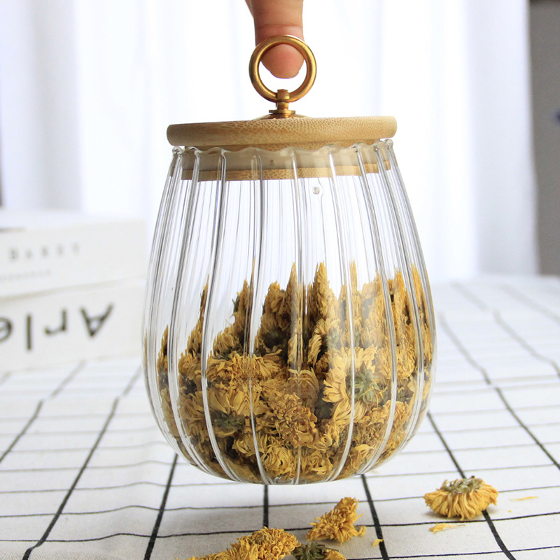 Venta al por mayor tarro de té con tapa sellado frasco de vidrio botella de grado alimenticio cáscara de mandarina tarro de almacenamiento de grano artefacto