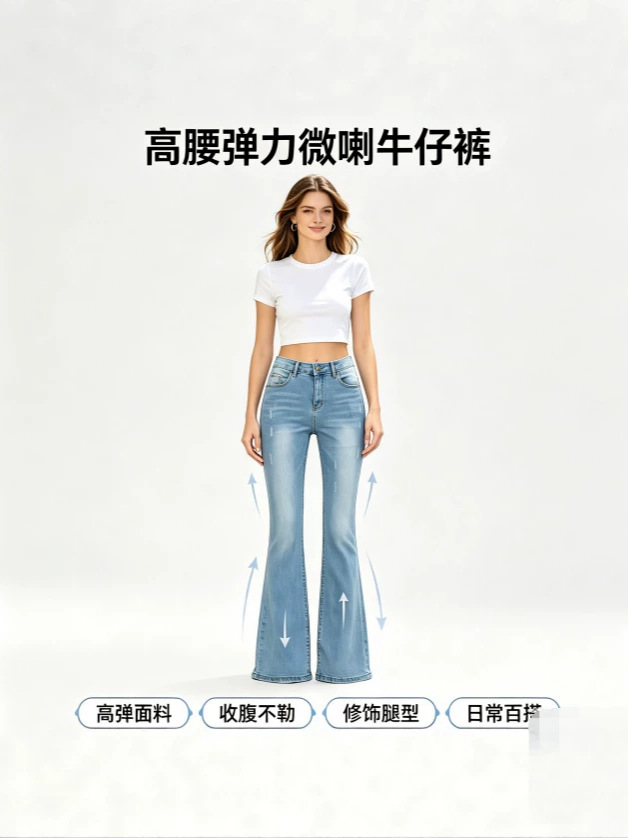 Jeans Acampanados de Tiro Alto para Mujer Mezclilla de Algodón Cintura Alta Elasticidad