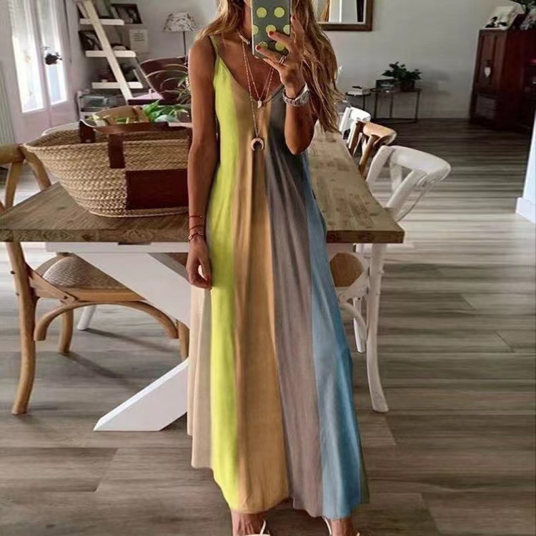 Women's A-line Skirt Ethnic Style V Neck Printing Sleeveless Color Block Maxi Long Dress Daily display picture 3