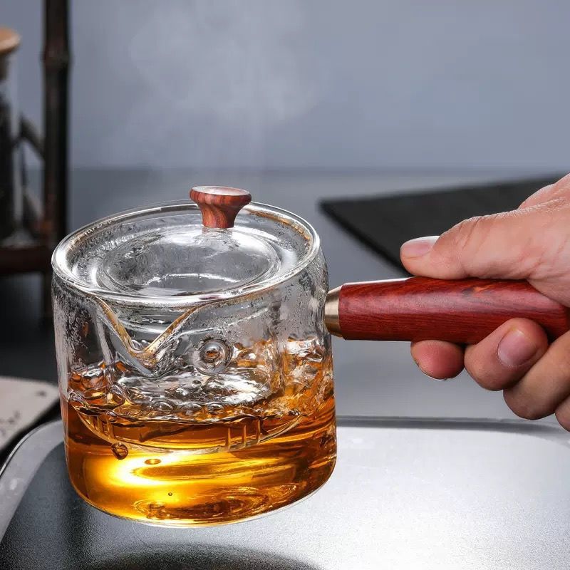 Tetera de vidrio filtro doméstico olla de salud engrosada tetera anti-agrietamiento mango de madera maciza juego de té de kung fu