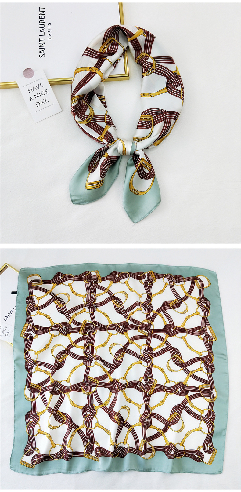 50g Weight Silk Scarf Classification Travel Occasion Silk Material Unisex Gender Printing Design Sweet Style Khaki, Grey, Purple, Red, Green, Blue, Camel, Yellow, Black Color Korean Printing Silk Square Scarf Wholesale 35