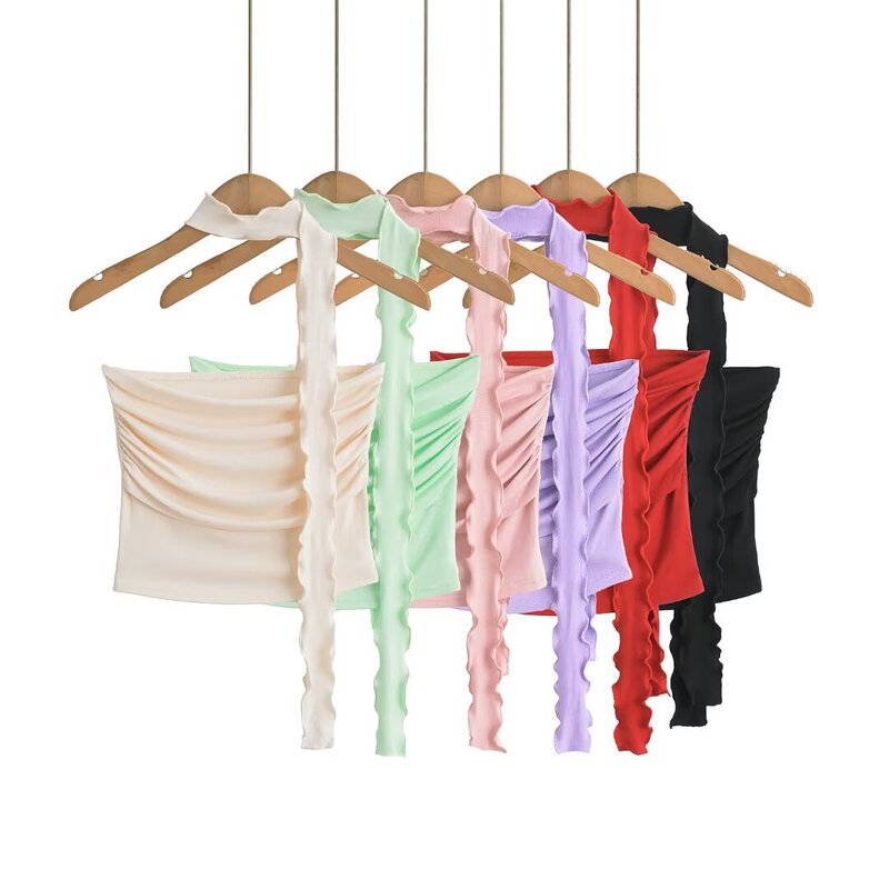 Pure Desire Personality Sweet and Spicy Girl's Strapless Vest Women's Ins Pleated Sexy Modified Neck Strap Wear Small Tops