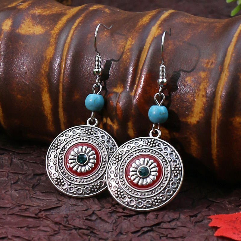 1 Pair Hip-Hop Retro Geometric Inlay Zinc Alloy Turquoise Drop Earrings display picture 9