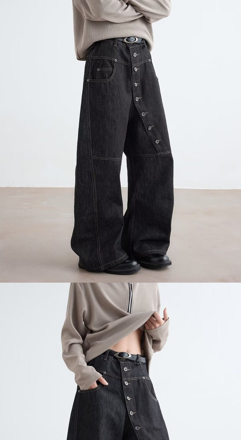 Men's Clothing Retro Patchwork Black Jeans For Unisex Plus Size Elastic Waist Loose Fit Slimming Versatile Spring Casual Denim_voghion.com