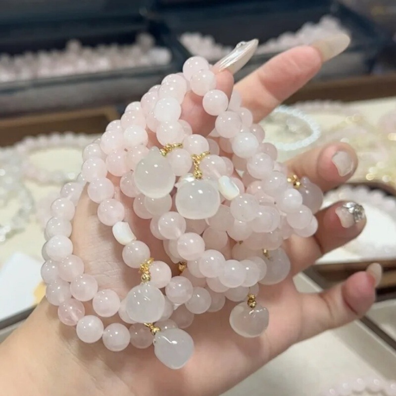 天然ローズクォーツピンクガーリーハートブレスレットカルセドニーキャットヘッドブレスレットライト高級ハイエンドデイリー多用途ライブブロードキャスト卸売|undefined