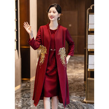 结婚喜婆婆婚宴装2026新款礼服妈妈旗袍夏季红色夏季套装高贵年轻