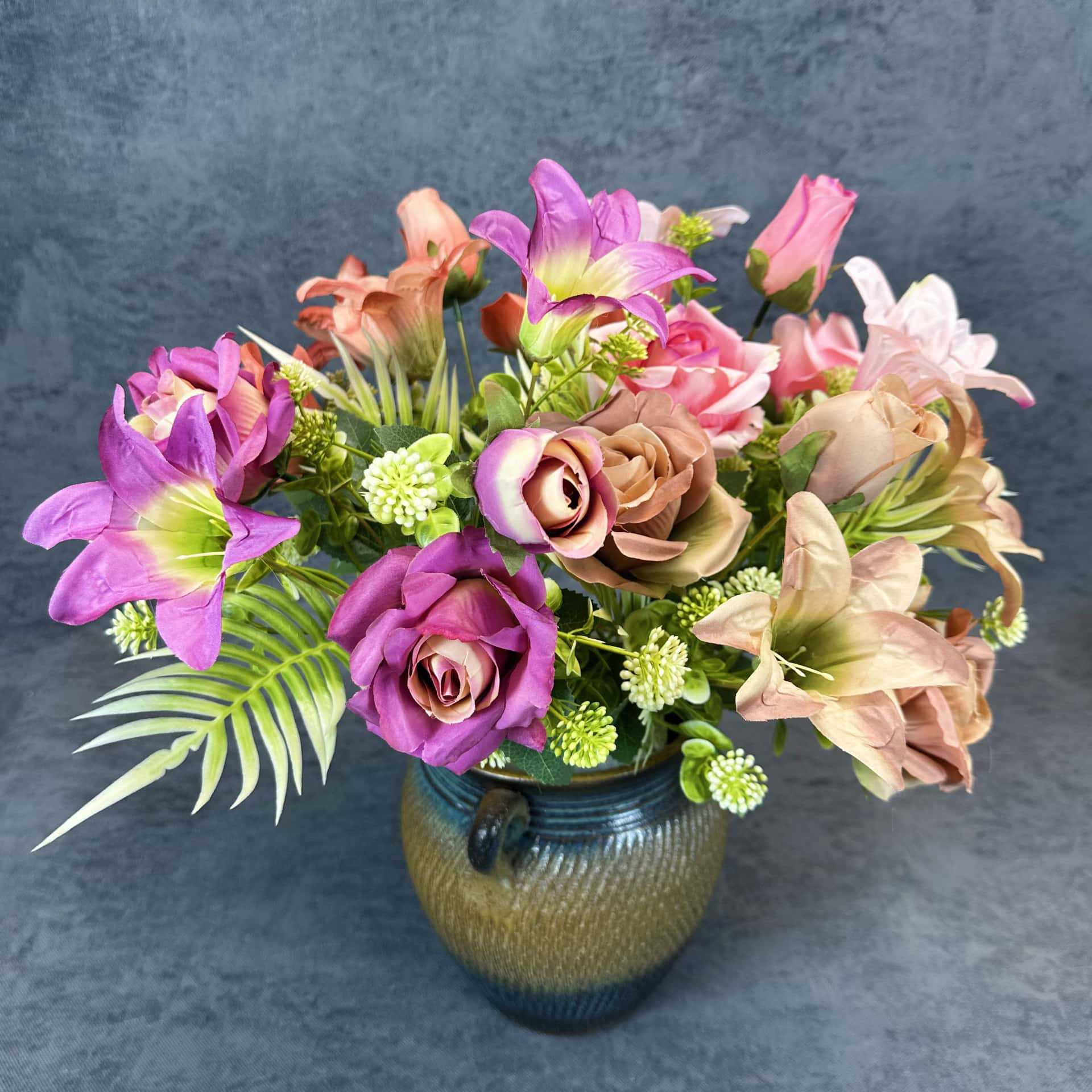 Simulación Rose Lily Combinación Ramo Estilo pastoral Decoración de boda en el hogar Decoración de flores falsas hechas a mano al por mayor