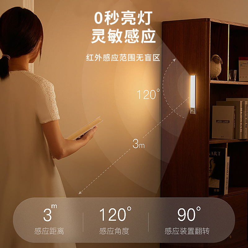 跨境led智能人体感应灯充电磁吸衣柜卧室照明台灯小夜灯氛围灯带|undefined