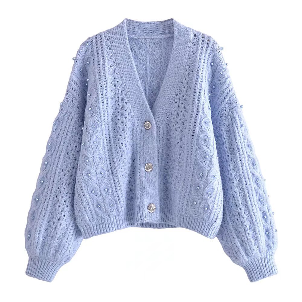 Pearl Ornament Knit Sweater Cardigan NSLQS101332