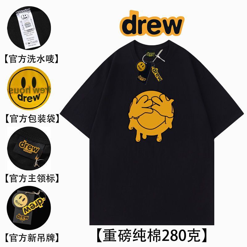 DREW smiley face hand covering American FOG short-sleeved T-shirt men's summer cotton high street loose half-sleeved shirt niche women's top