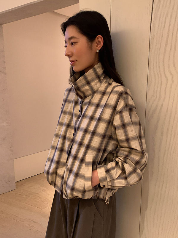 【清仓不退不换】MOXI十三行女装韩版设计感夹克格子衬衫上衣外套|undefined