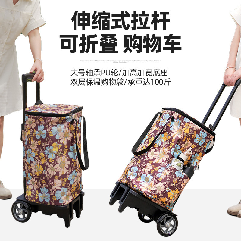 Factory wholesale shopping shopping cart trolley foldable portable pull rod retractable thick chassis