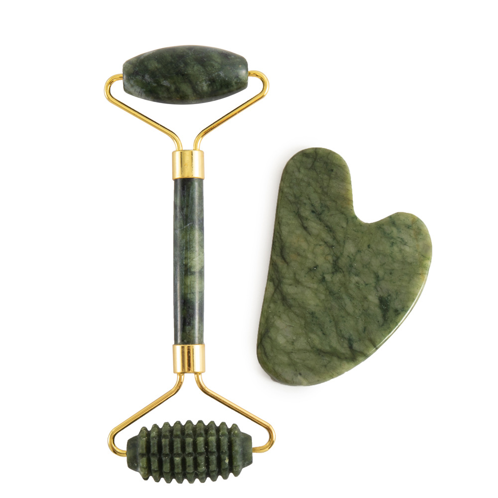 Serie completa de masaje de meridianos de jade de roca de cristales de jade raspador facial masaje de cuello rueda de masaje de belleza
