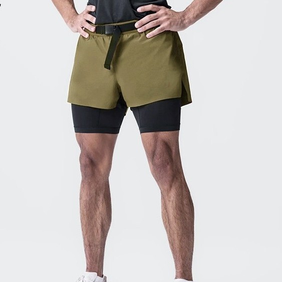 Men's Outdoor Sports Shorts Breathable Quick-Drying 4-Point Pants Belt Lining Anti-Exposure Weightlifting Fitness Shorts